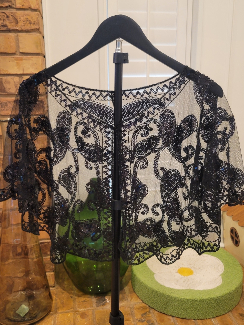 Black Beaded Lace Capelet - Women's Jacket & Coat
